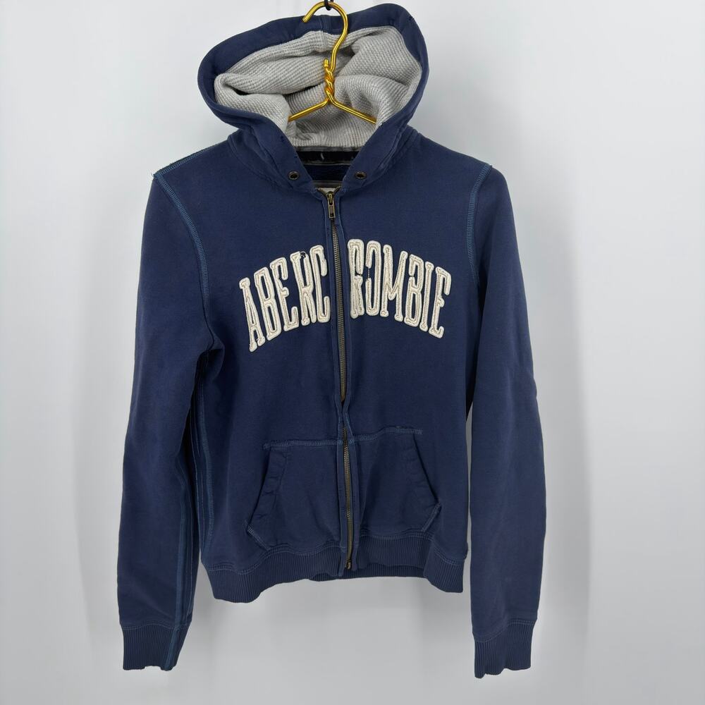Abercrombie Hoodie Full Zip Applique Logo Women Large Navy Blue‎